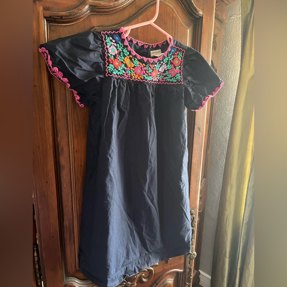 Crewcuts Blue Dress with Colorful Embroidery